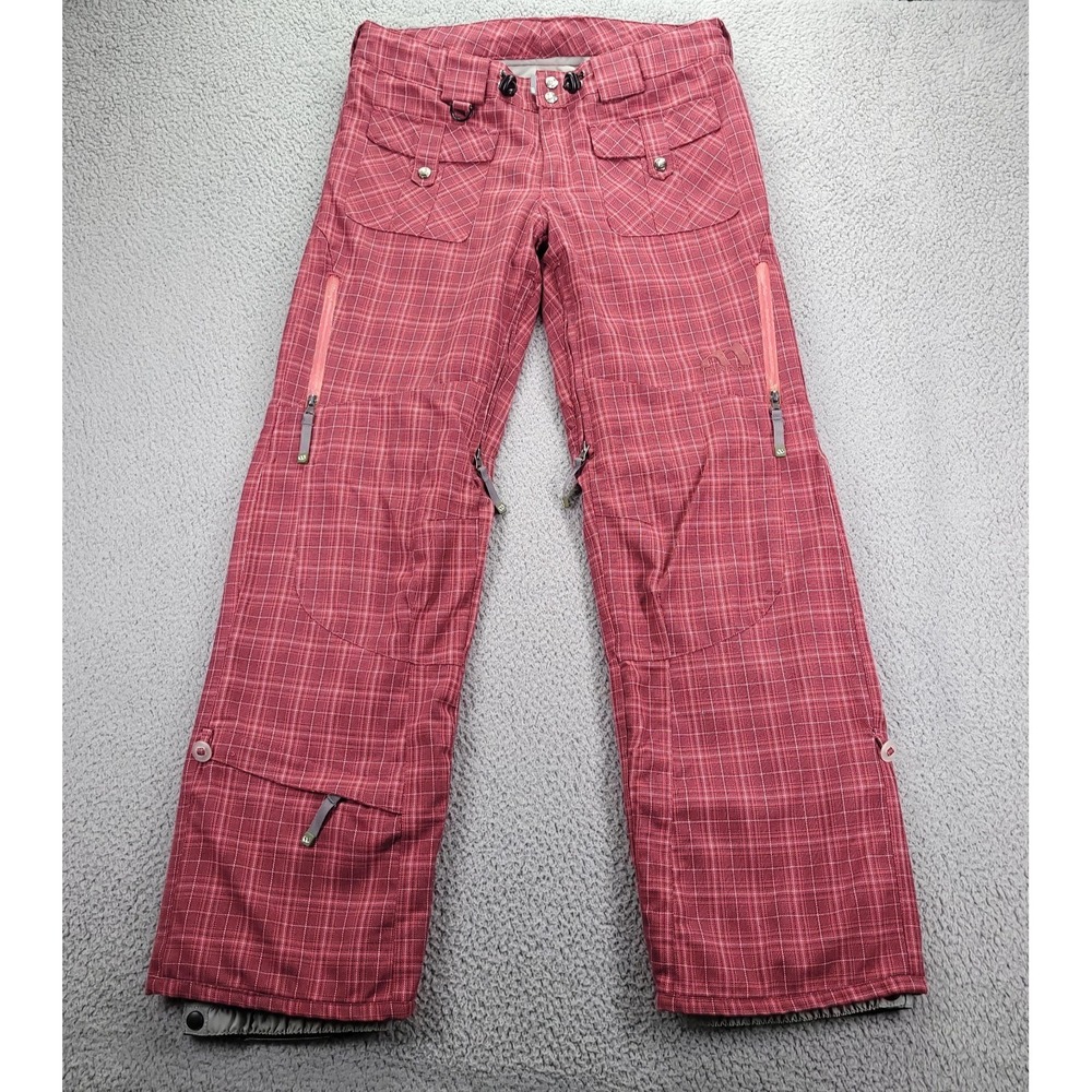 MORROW Pant Size LARGE Pink Plaid Mid‎ Rise Cargo Lined Snowboarding 34x31